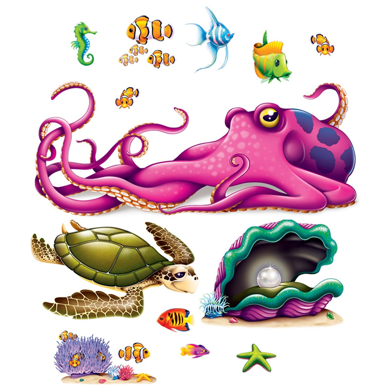 Club Pack Of 156 Sea Creature Seahorse Turtle And Fish Wall Decoration 63 31558804