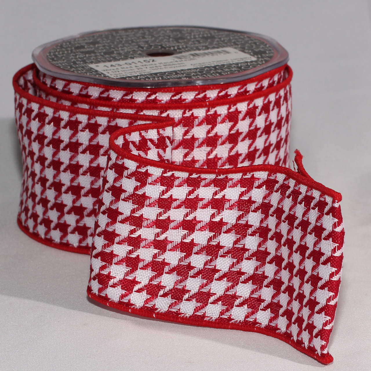 Red & White Houndstooth Wired Craft Ribbon 2.5
