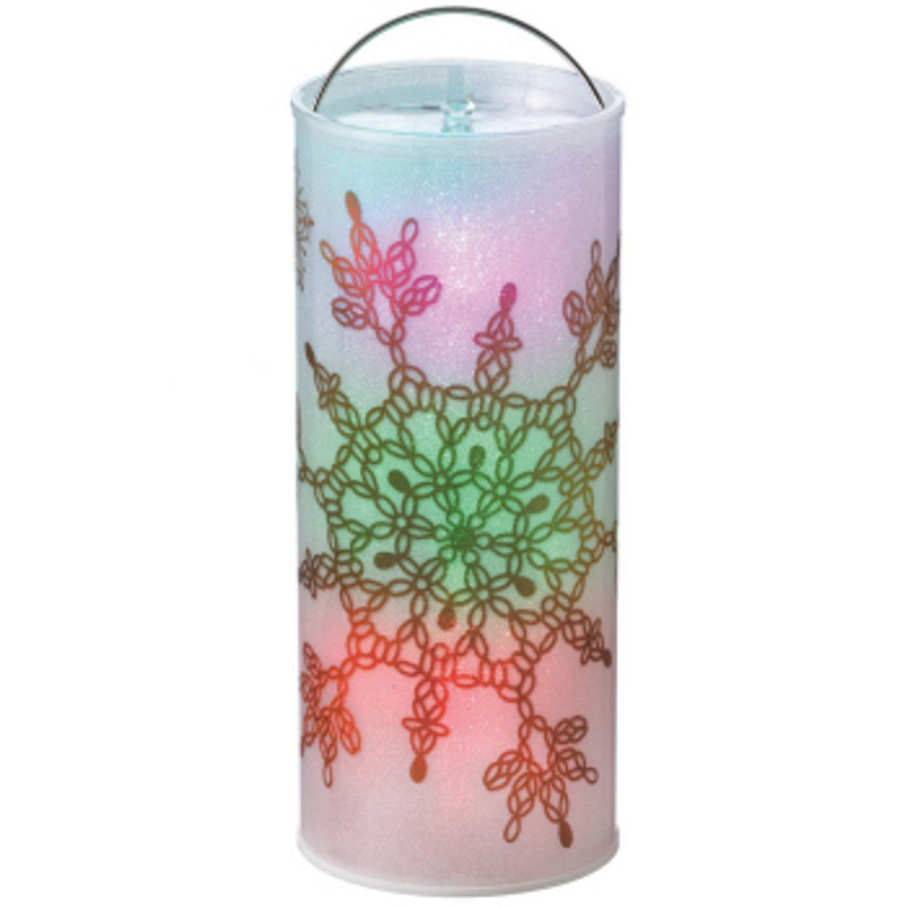 Battery Operated Lantern with LED Candle - Silver Snowflake