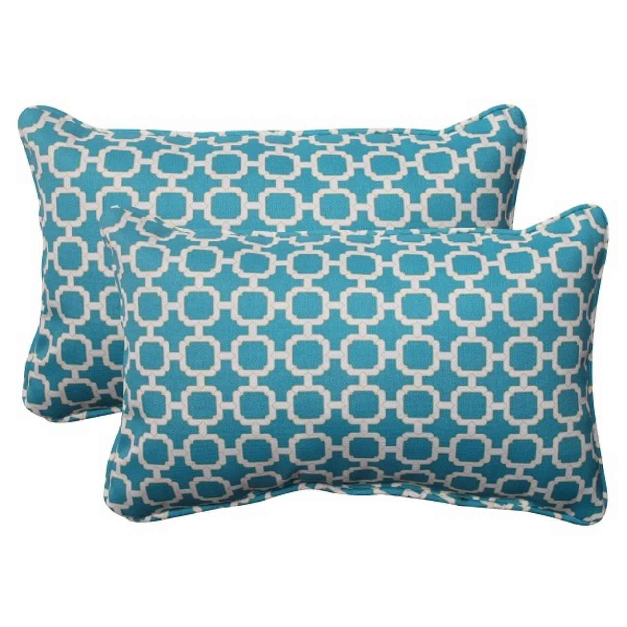 Set of 2 Blue & White Moroccan Mosaic Outdoor Corded Rectangular Throw Pillows 18.5" Christmas