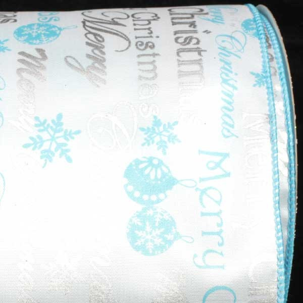 Blue & White Merry Christmas Wired Craft Ribbon 5