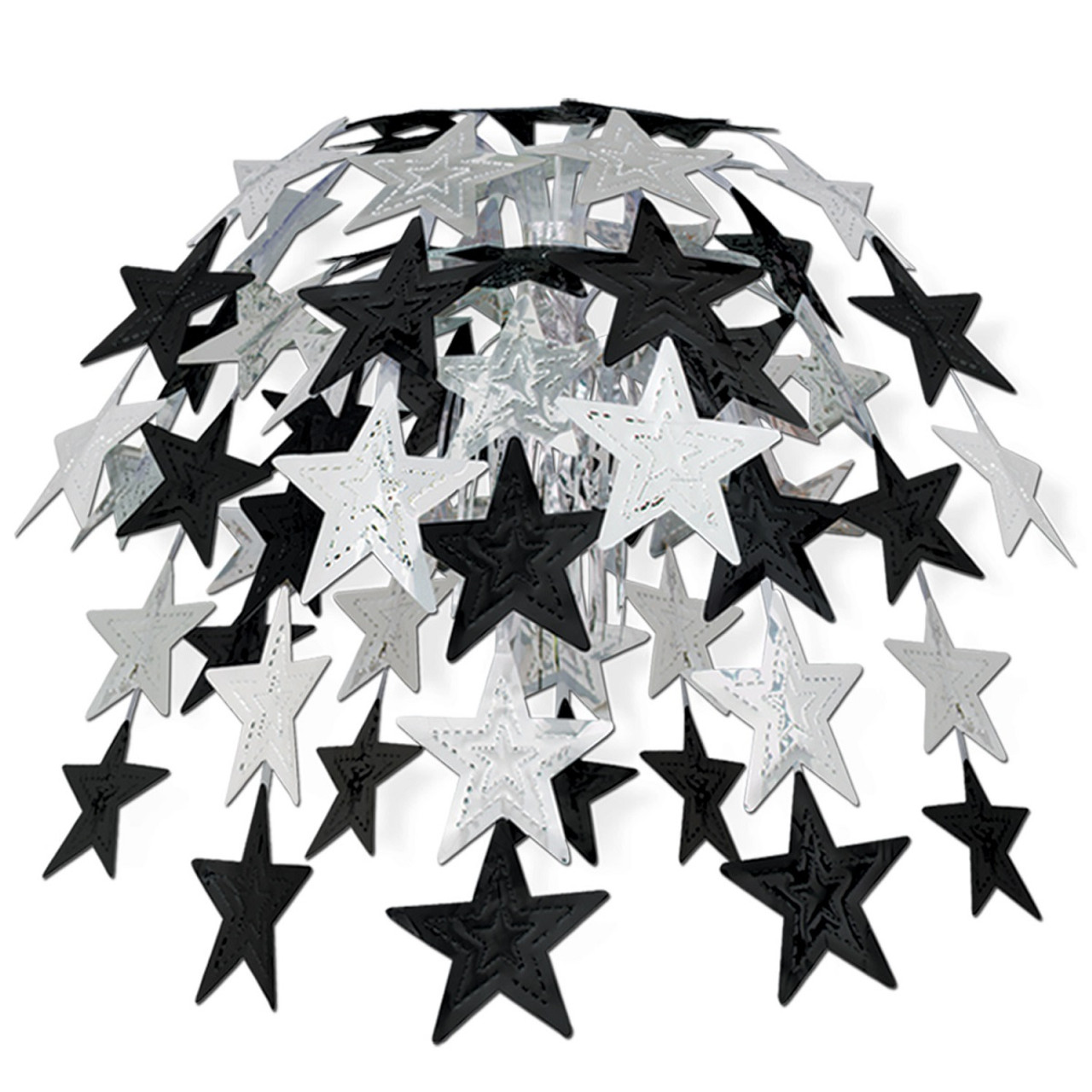 Club Pack Of 12 Hanging Metallic Black And Silver Star Cascade Party Decorations 24 31563659