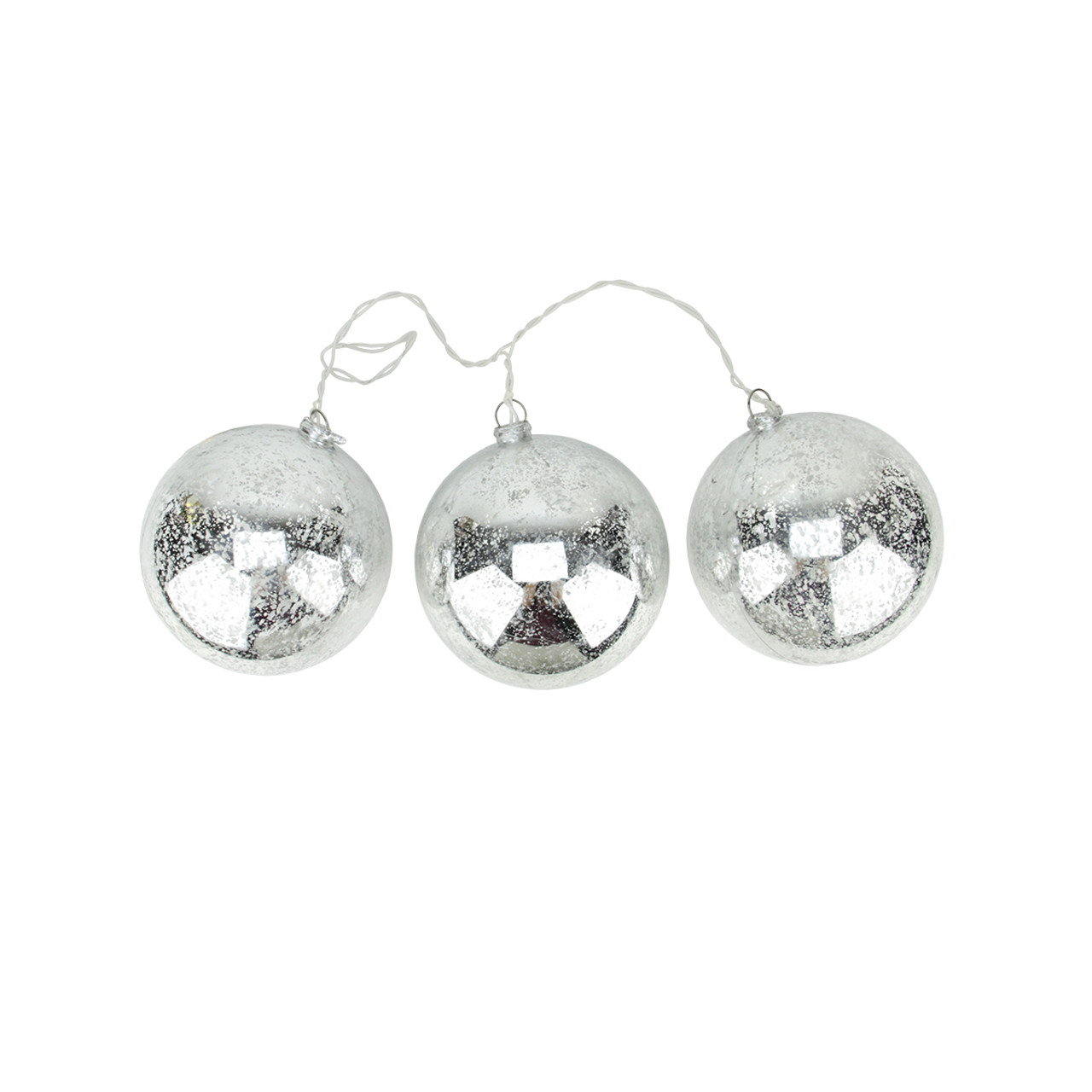 Set of 3 Lighted Silver Mercury Glass Finish Ball Christmas Ornaments ...