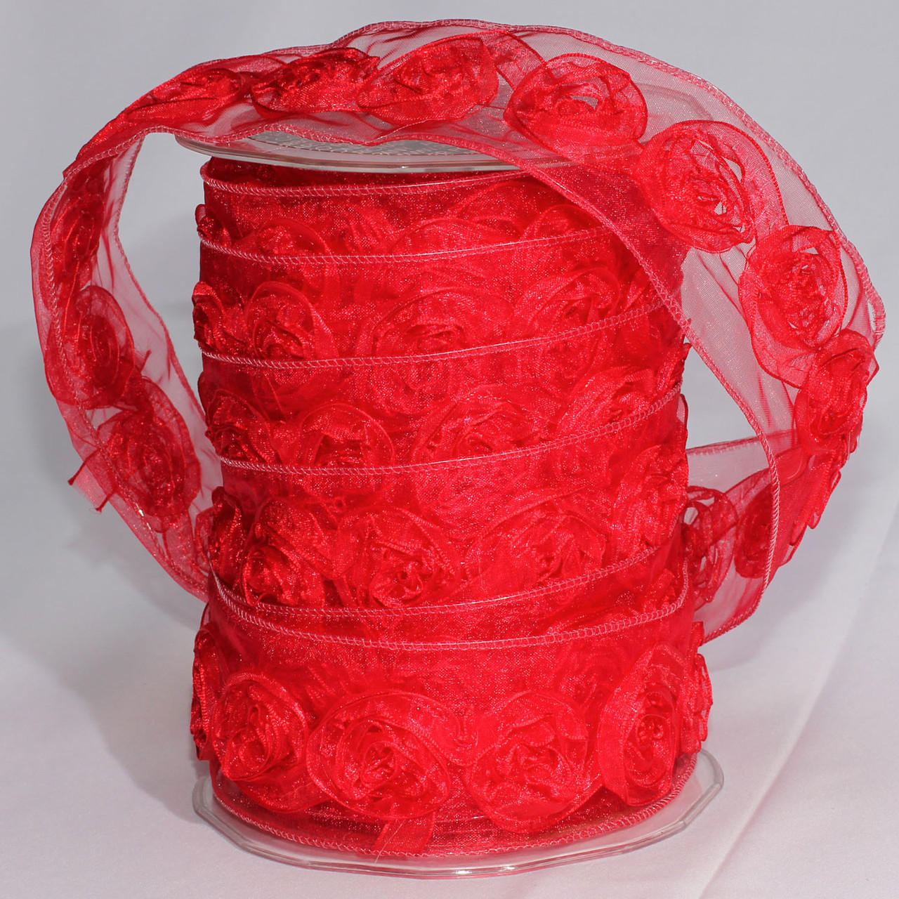 Red 3D Roses Wired Craft Ribbon 2