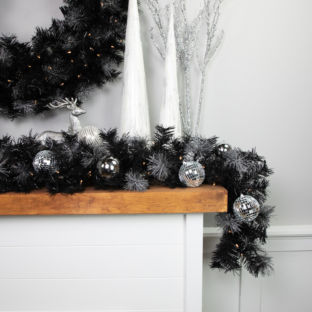 Northlight 6' x 9 Battery Operated Black Bristle Artificial Christmas Garland - Warm White LED Lights