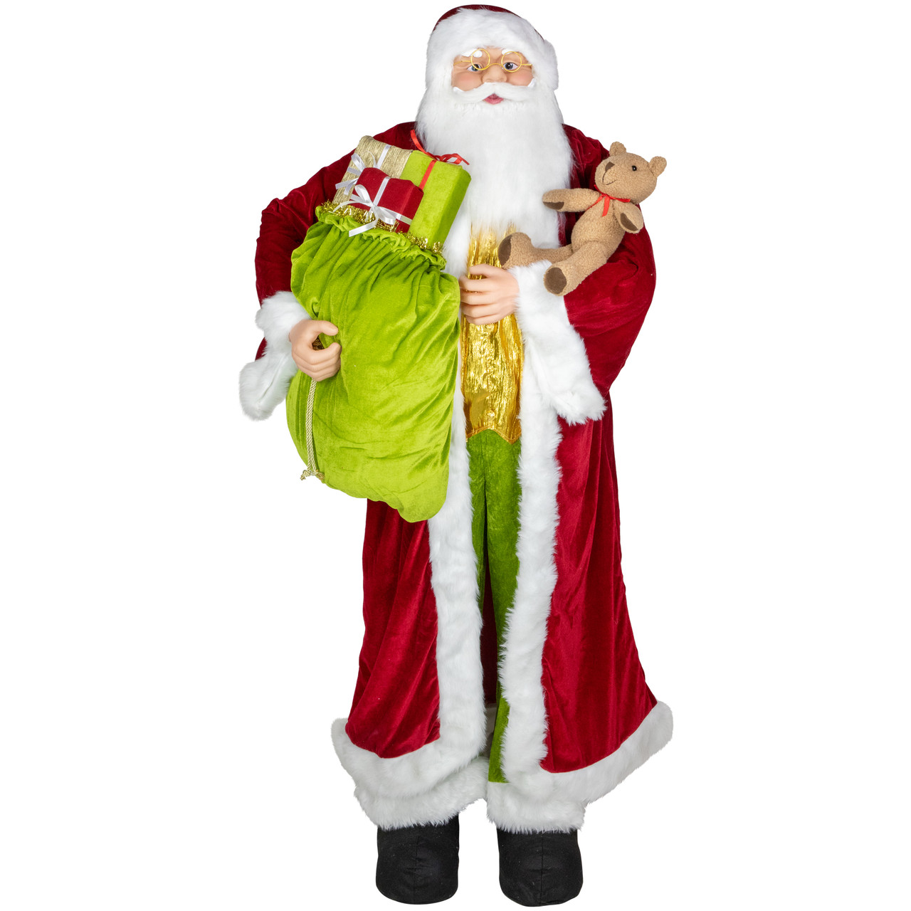 Plush Santa Claus with Teddy Bear Gift Bag Christmas Figure