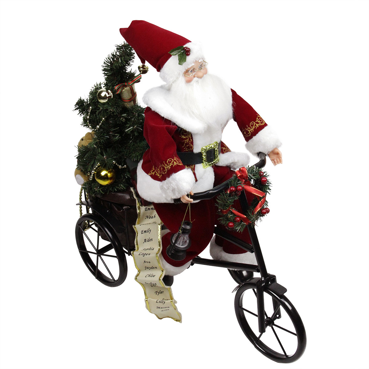 21" Classic Santa Claus on Black Tricycle with Decorated Tree