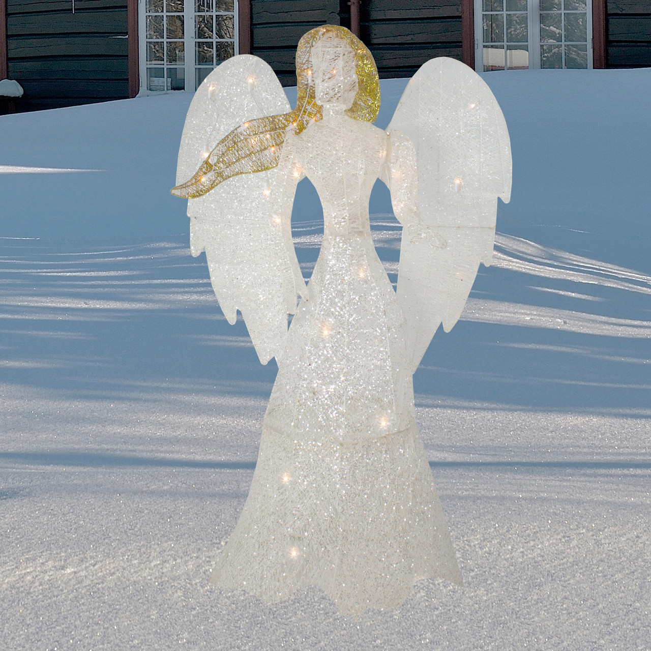 48" LED Lighted White & Gold Glittered Angel Christmas Outdoor