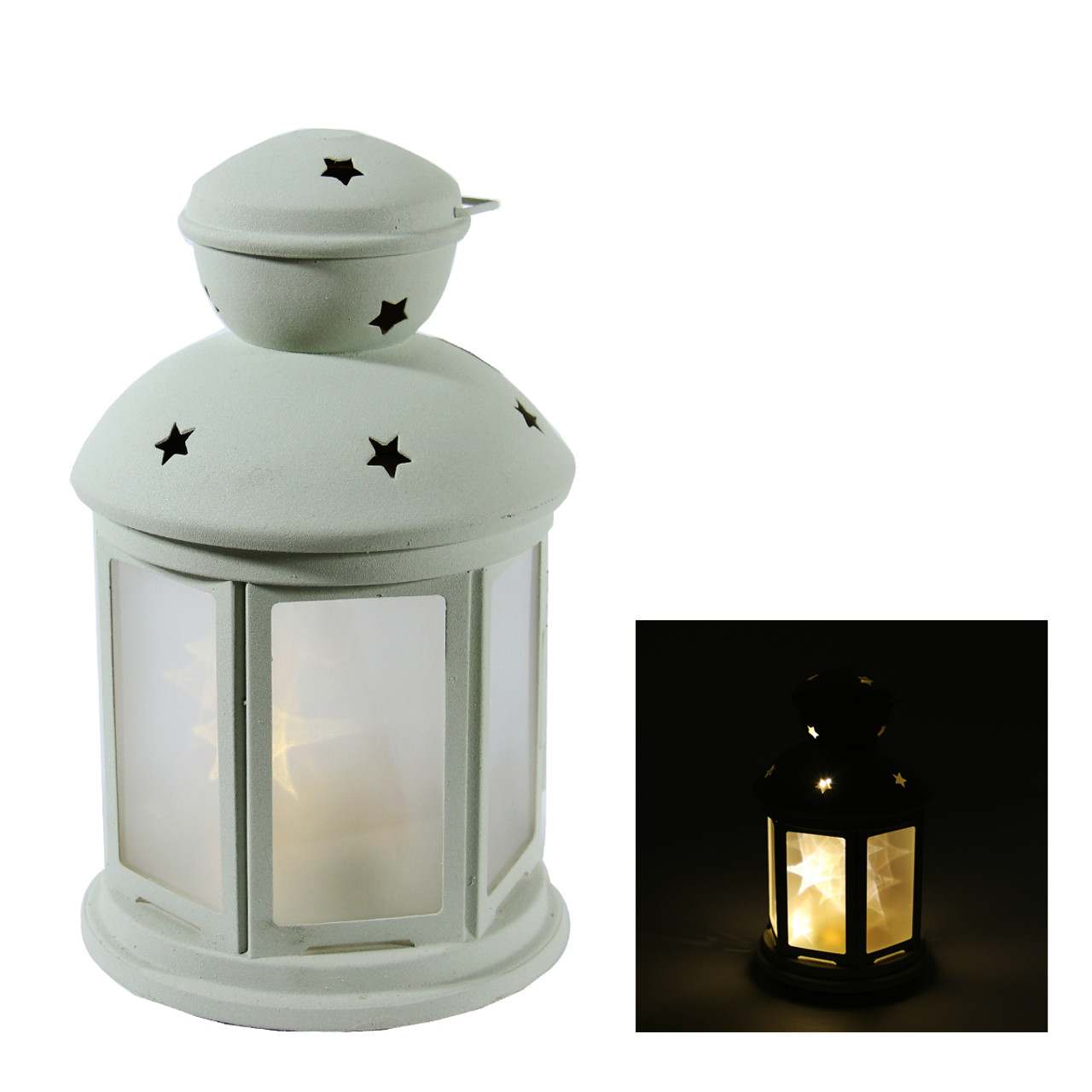 6 Silver Mini Holographic Star Lanterns 5 Warm White LEDs Batteries Included
