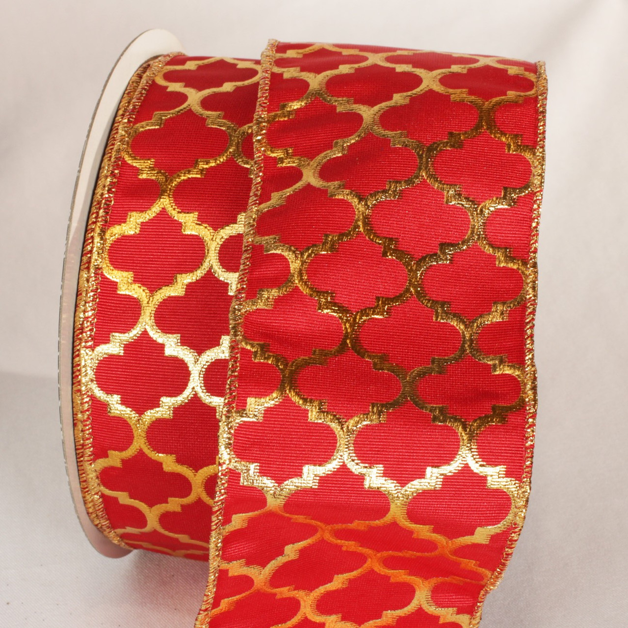Red And Gold Patterned Ribbon Red & Gold Wired Craft Ribbon 3