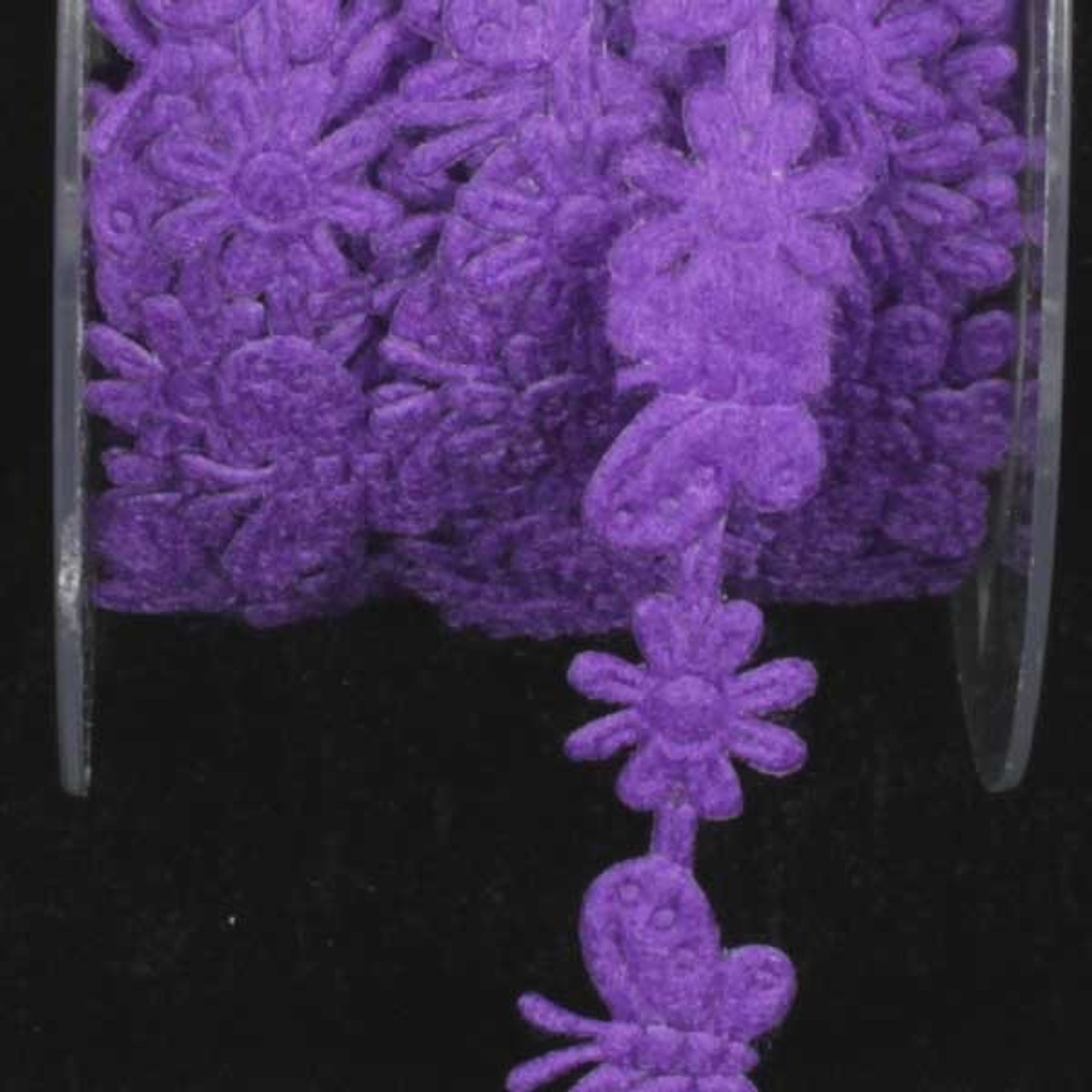 Purple Felt Butterflies & Flowers Woven Craft Ribbon 0.5 x 22 Yards