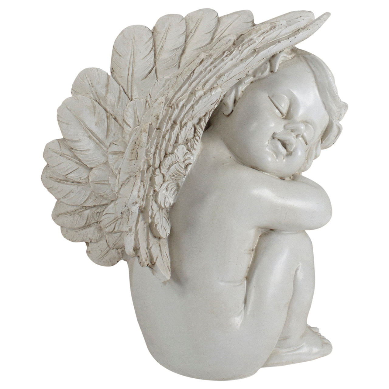 7.25" Ivory Right Facing Sleeping Cherub Angel Outdoor Garden Statue