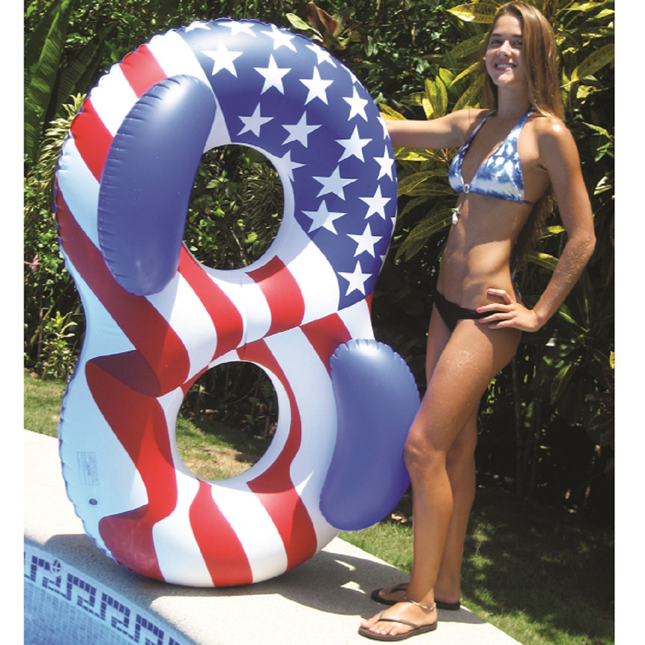 65 Inflatable Patriotic American Flag Duo Circular Swimming Pool Lounger