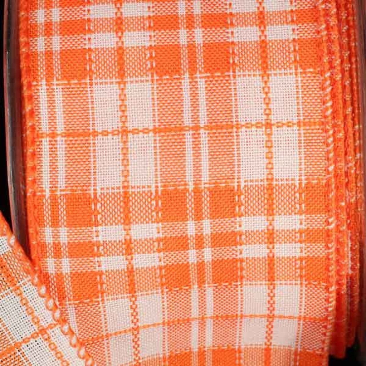 2.5 inch Orange & White Gingham Ribbon - 5 Yards