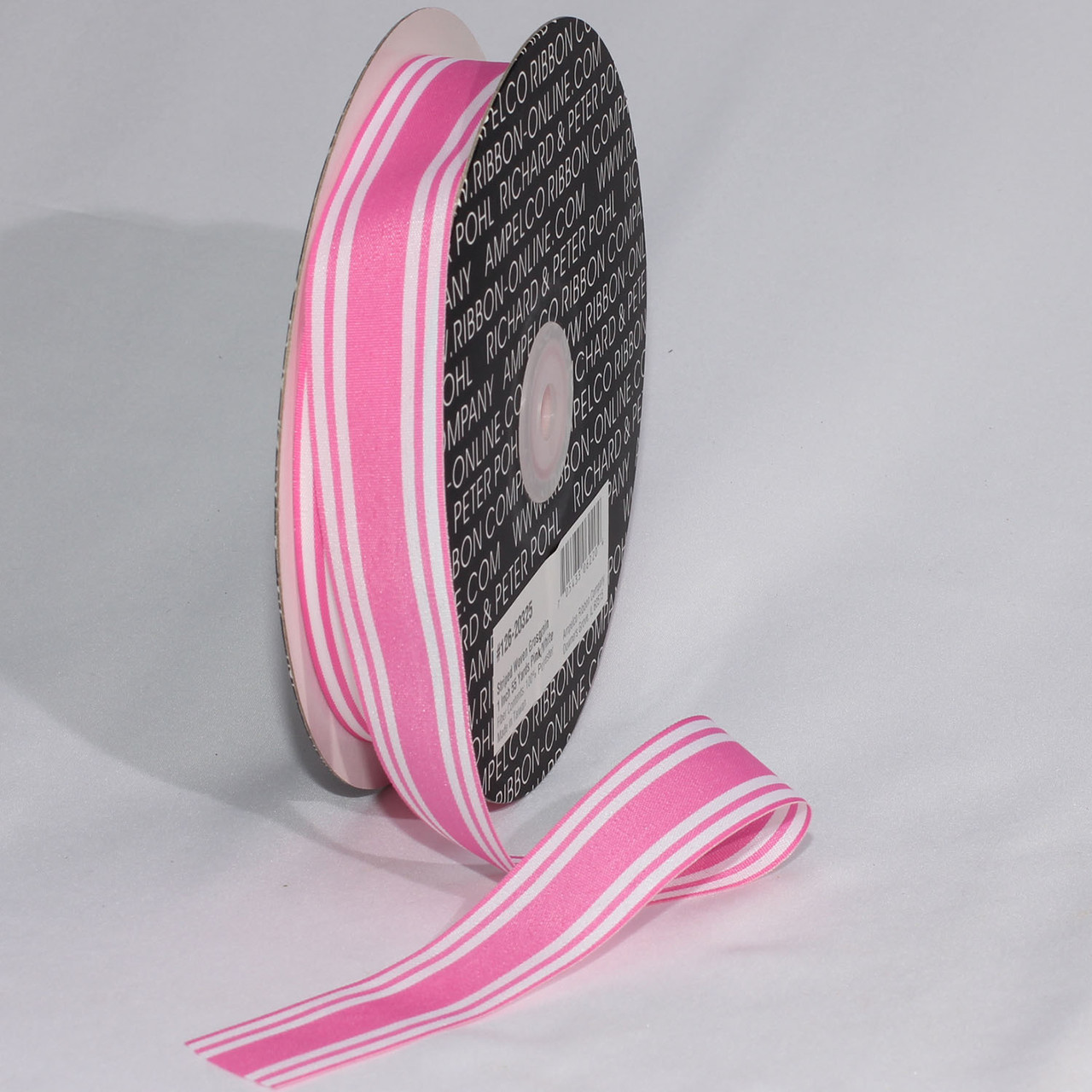 Striped Grosgrain Ribbon - Pink and White - 1 1/2 inch - 1 Yard