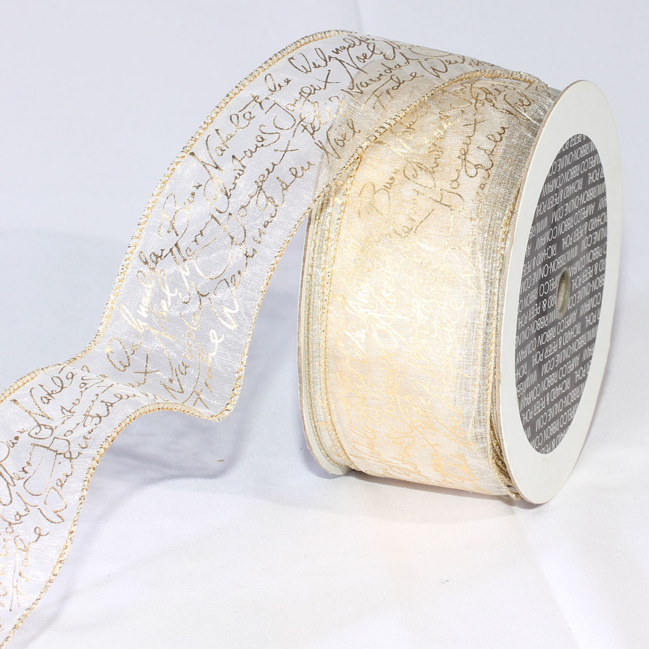 Sheer Ivory & Gold Wired Craft Ribbon 2 x 27 Yards