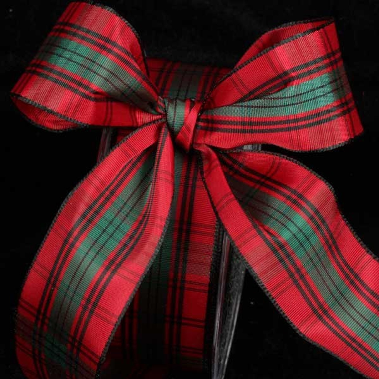 1.5 Wired Christmas Plaid Ribbon - Red, Green, Black & Gold