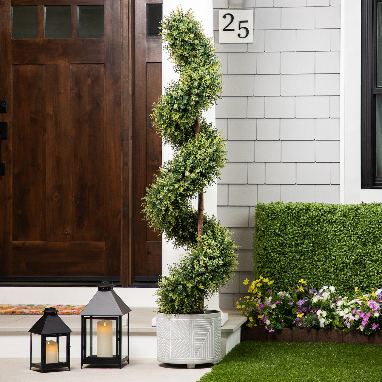 Lot De 2 Topiaires Artificielles En Buis, 107 Cm De Haut Avec Pot, Pour Décoration Intérieur Et Extérieur
