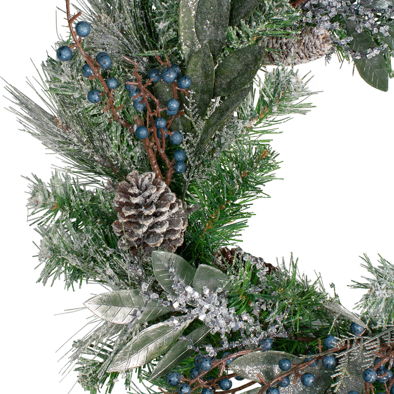 Mixed Pine & Blueberries Artificial Christmas Wreath -24-Inch, Unlit ...
