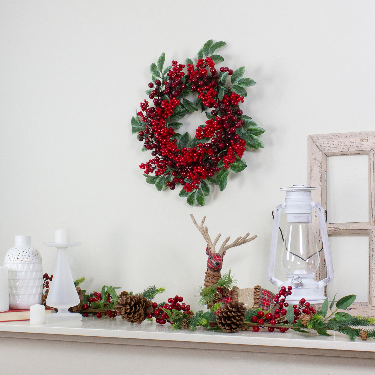 Northlight Frosted Pine Cones and Berries Artificial Christmas Wreath - 18-Inch, Unlit, Brown