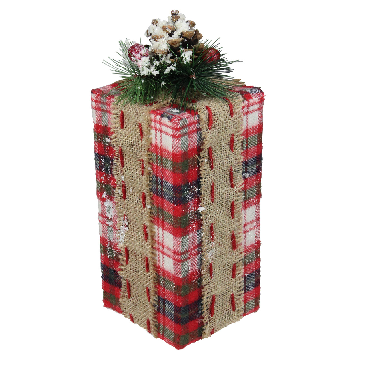 10 5 Red Plaid Rectangular Gift Box With Pine Burlap Bow Tabletop