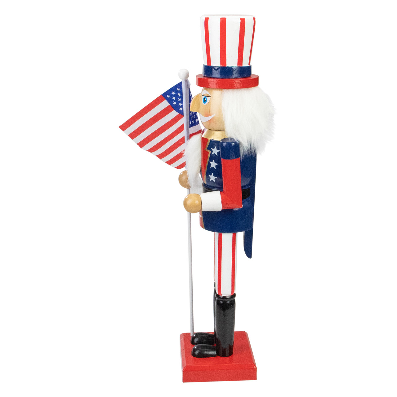 15 Tall 100% Wood Clever Creations Uncle Sam Nutcracker Comes with American Flag Perfect for Shelves and Tables Traditional Patriotic Christmas Decorative Nutcracker 