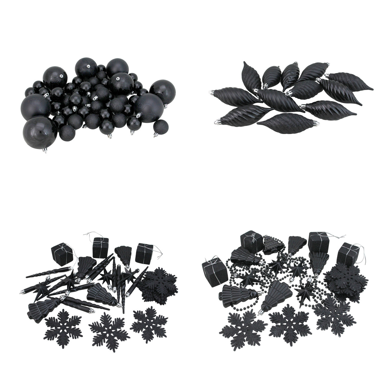 125ct Jet Black Shatterproof 4Finish Christmas Ornaments 5.5" (140mm