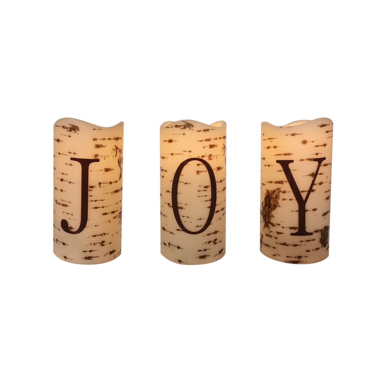 Set Of 3 Battery Operated Joy Christmas Led Flame Less Candles 6 Christmas Central
