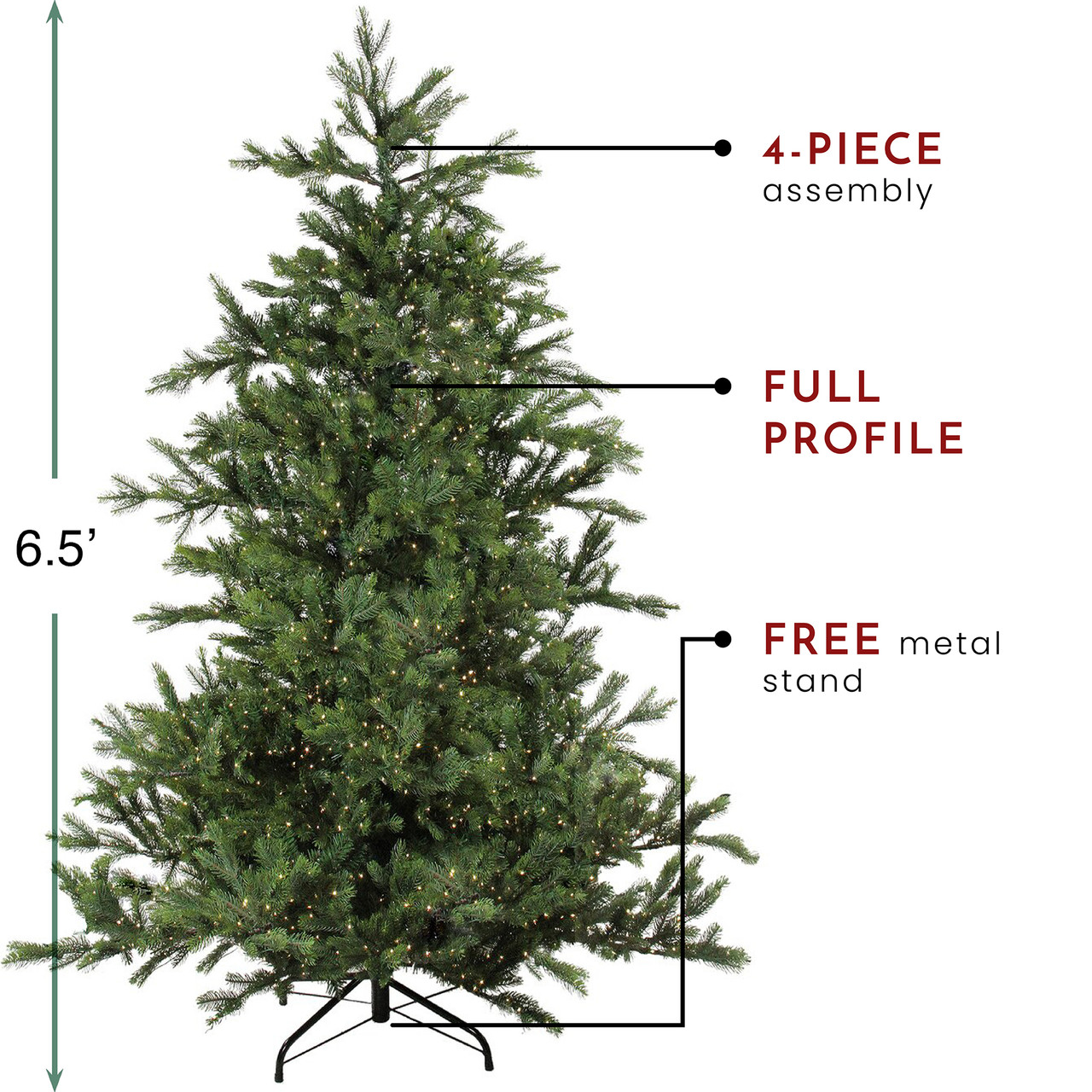 6.5' Oregon Fir Artificial Christmas Tree with 1350 Warm White