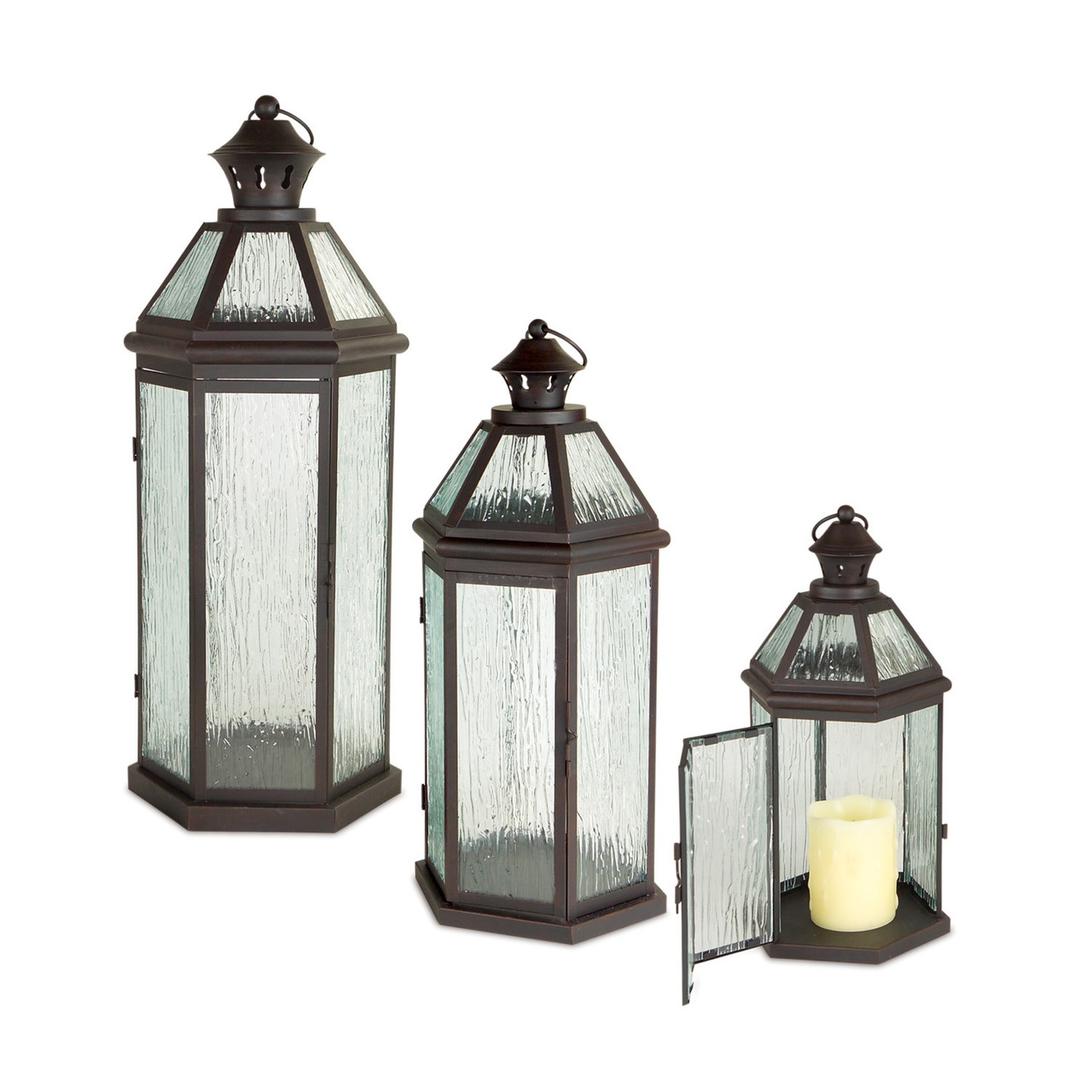 Set Of 3 Brown Clear Pillar Candle Lanterns 27 5 Christmas