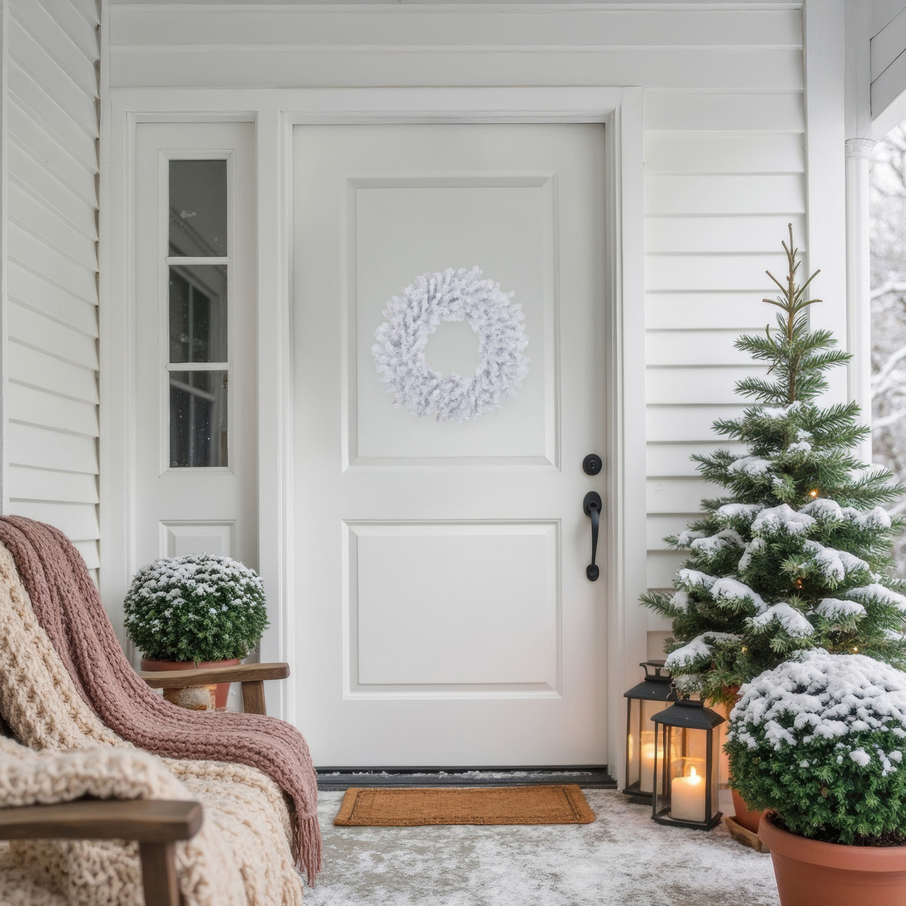 Small White Spruce Christmas Wreath with Bendable Frame 20 Inch Unlit