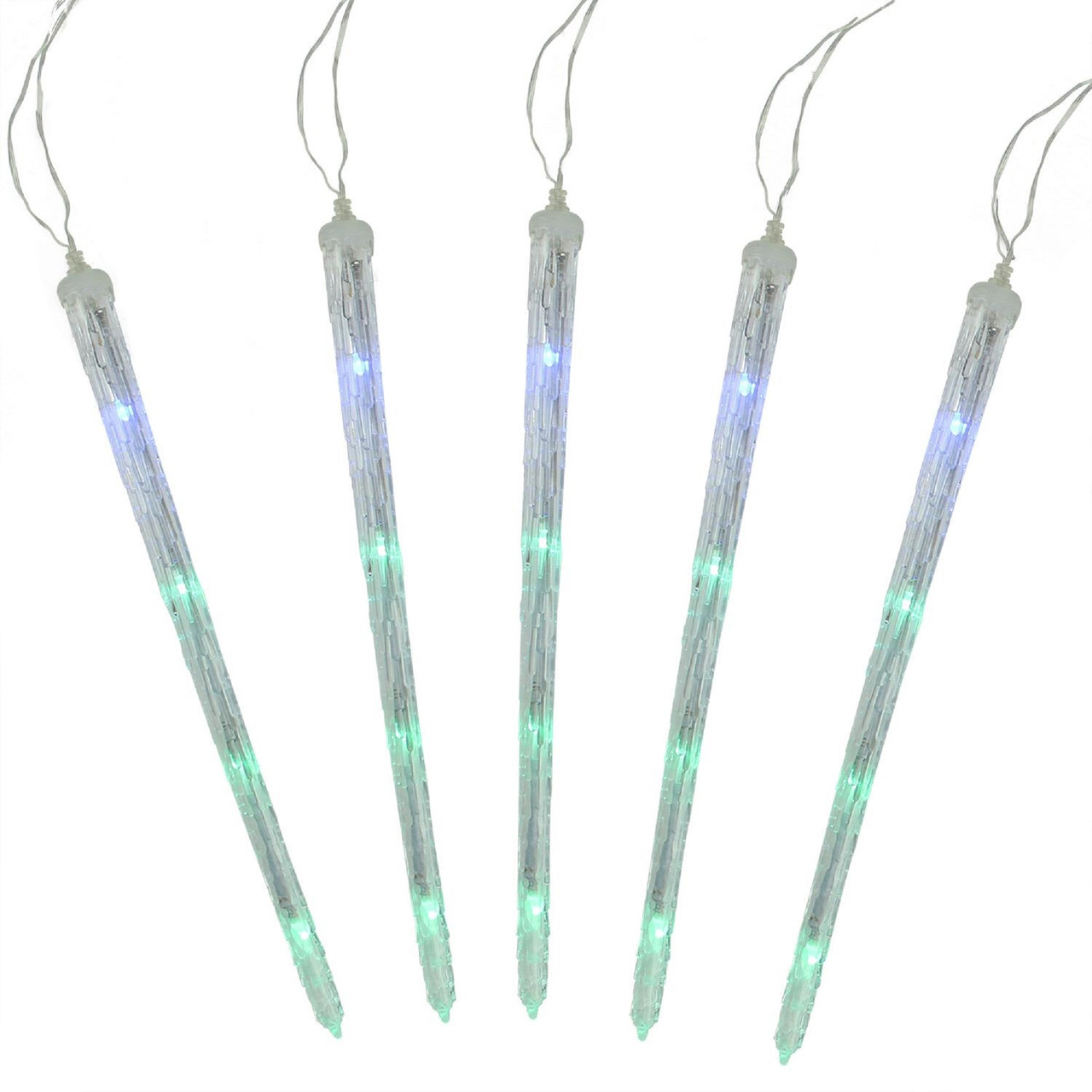 Set of 5 Color Changing Cascading Icicle Christmas Light Tubes - 13 ft Clear  Wire