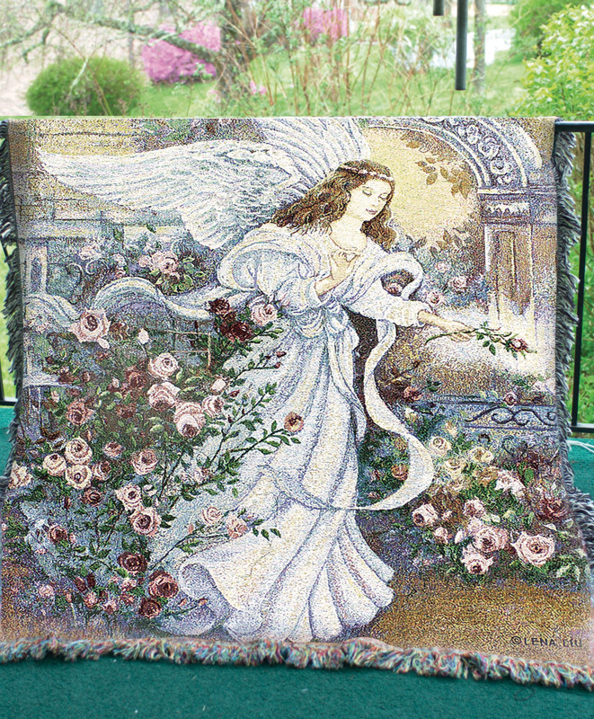 White & Pink Angel of Love Inspirational Botanical Tapestry Throw