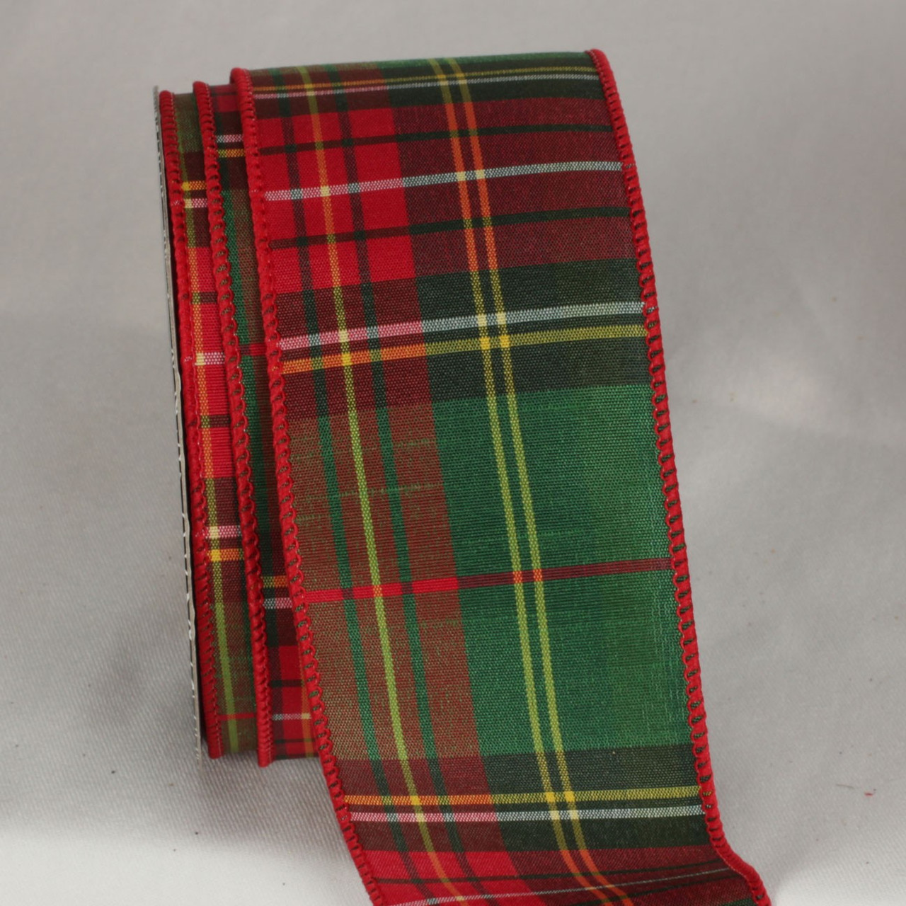 1.5 Metallic Plaid Ribbon: Red, Blue, Green, Gold (10 Yards)