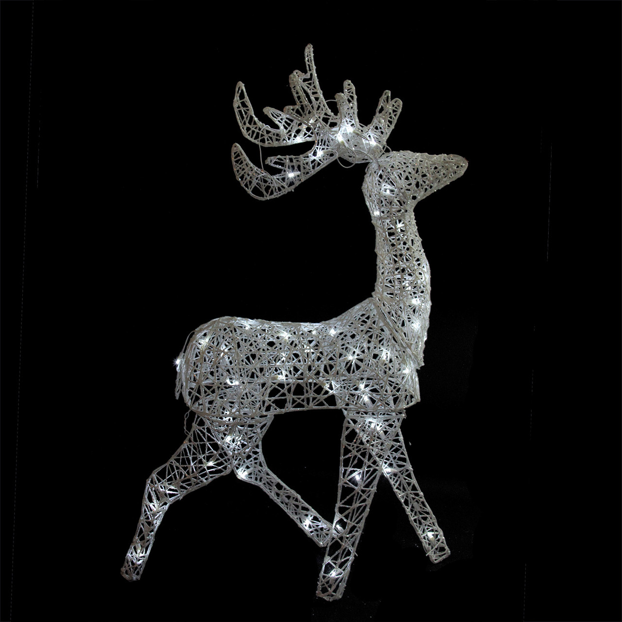 52" LED Lighted Elegant White Glittered Reindeer Christmas