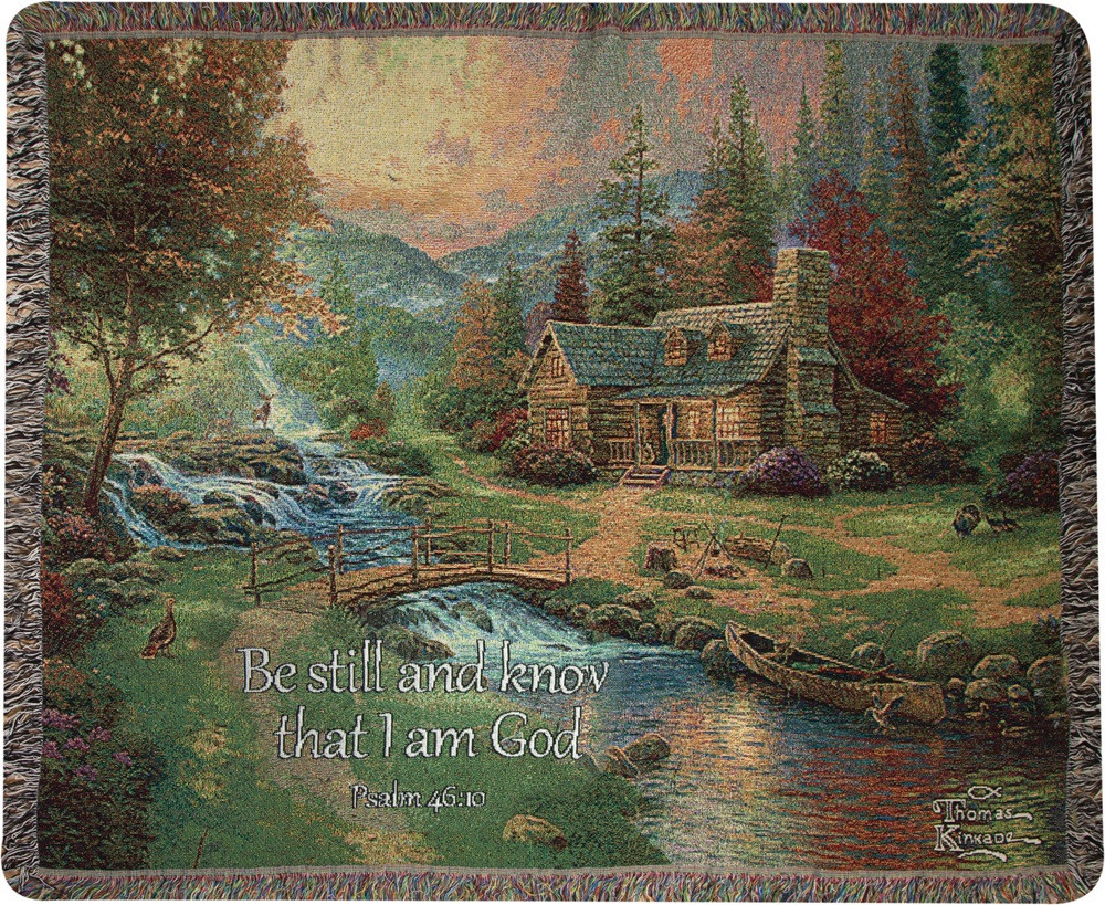Thomas Kinkade Tranquil Mountain Paradise Religious Verse Jacquard Woven Fringed Throws Blanket 50 X 60 Christmas Central