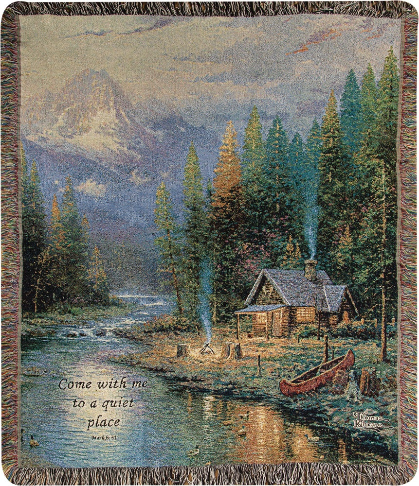 Thomas Kinkade Woodland Peace Paradise Religious Bible Verse Pictorial Jacquard Fringed Throw Blanket 50 X 60 Christmas Central