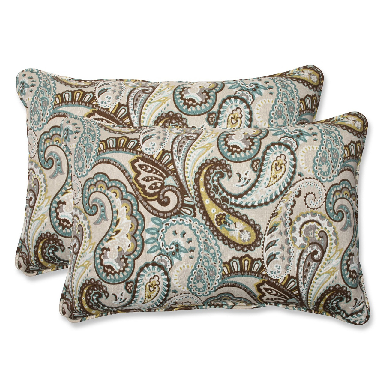 Set of 2 Paisley Giardino Light Blue Brown Outdoor Corded Throw