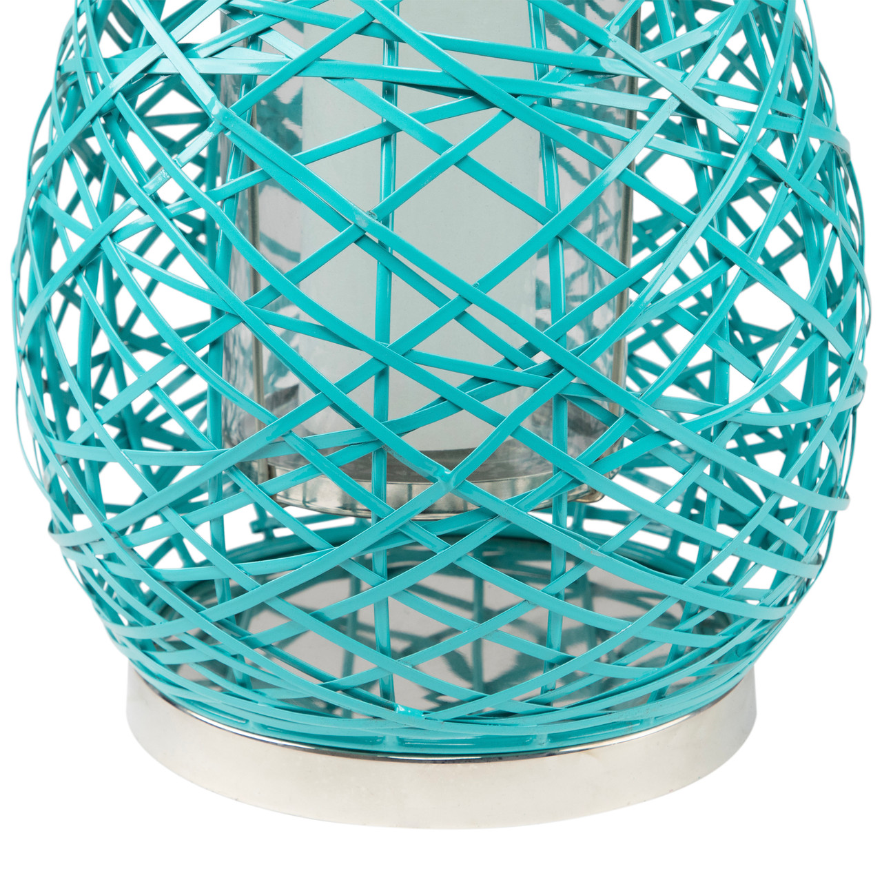 Woven Iron Pillar Candle Lantern with Glass Hurricane - 16.25