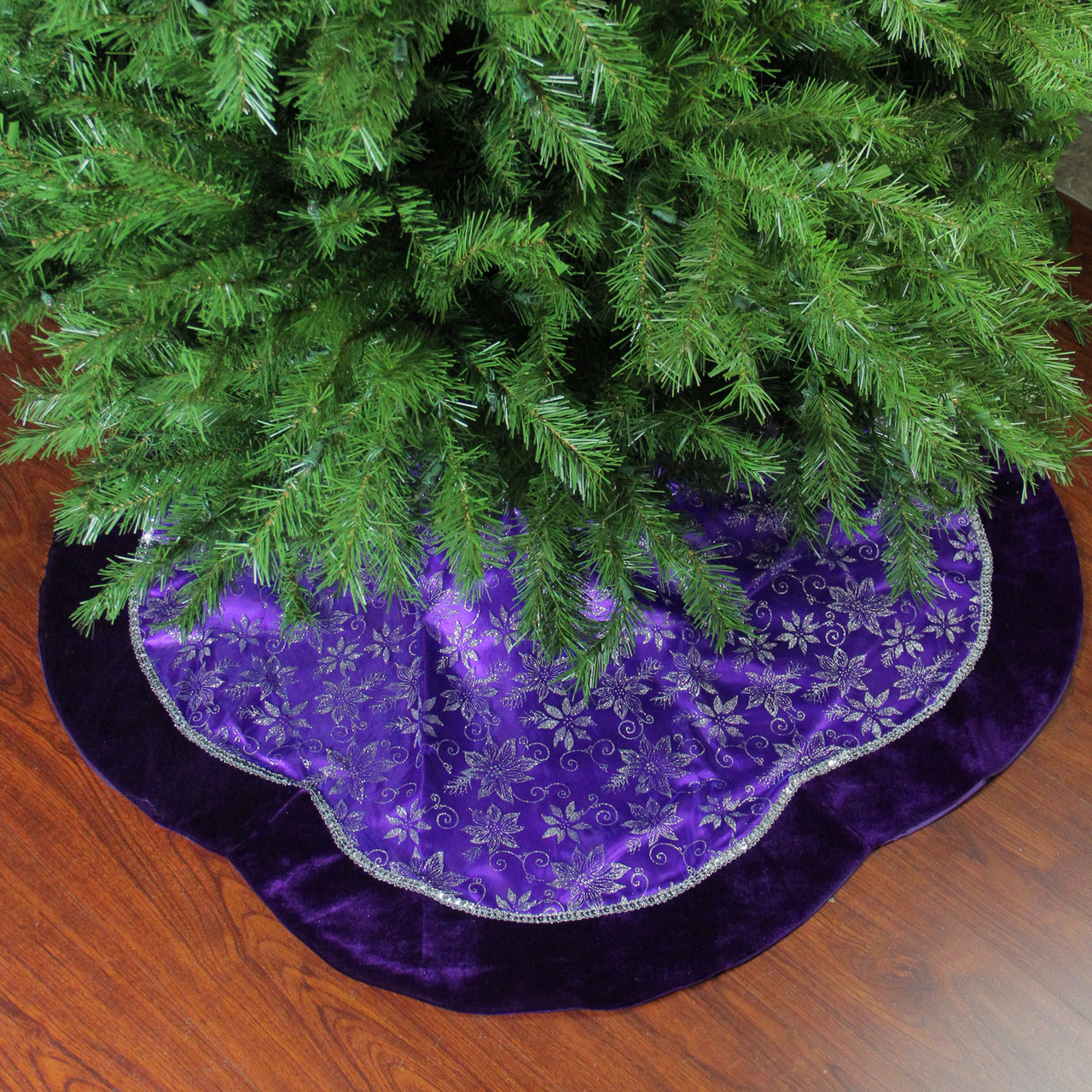 Glittered Floral Christmas Tree Skirt 48