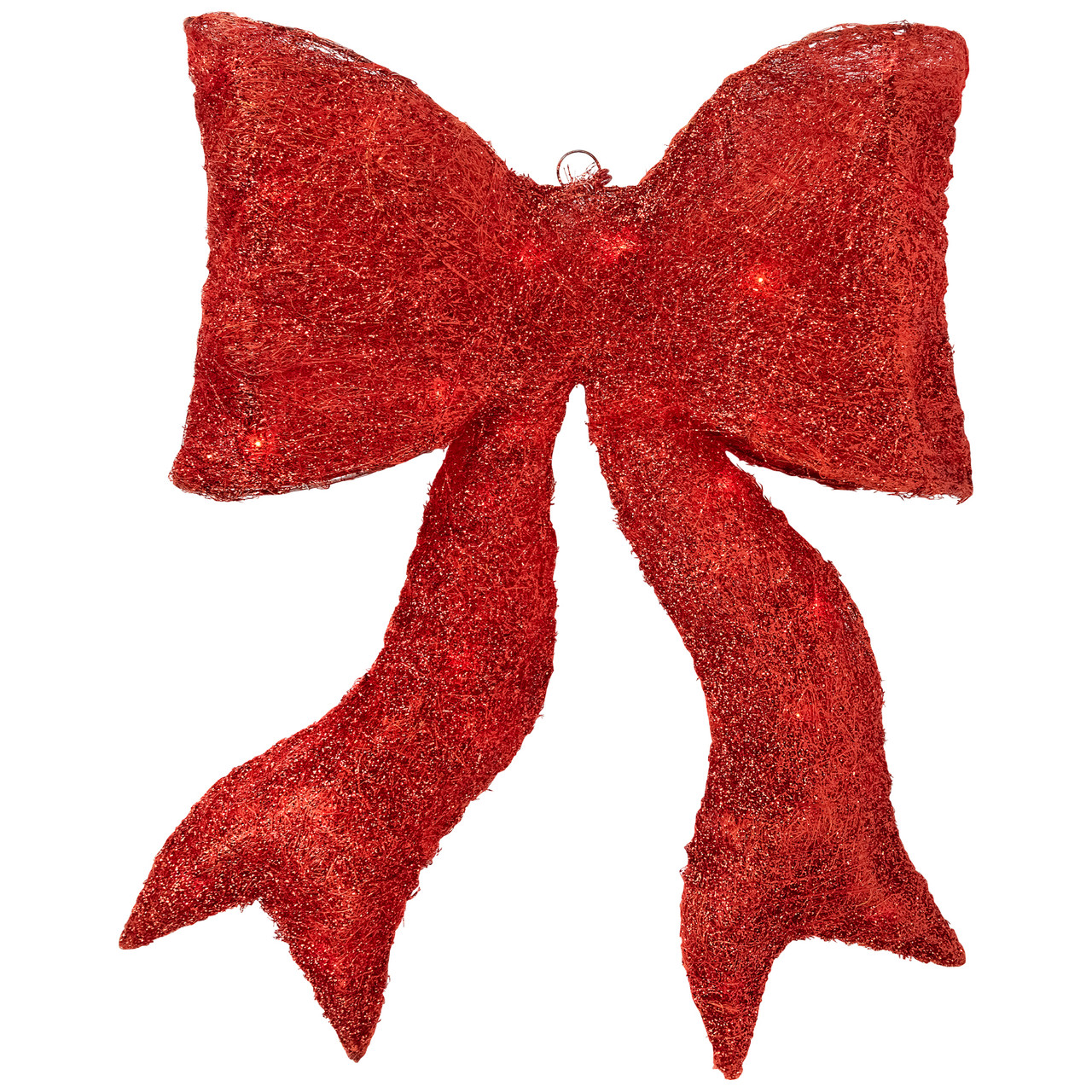 Double dark red decorative bow. Fabric red ribbon, object of tied