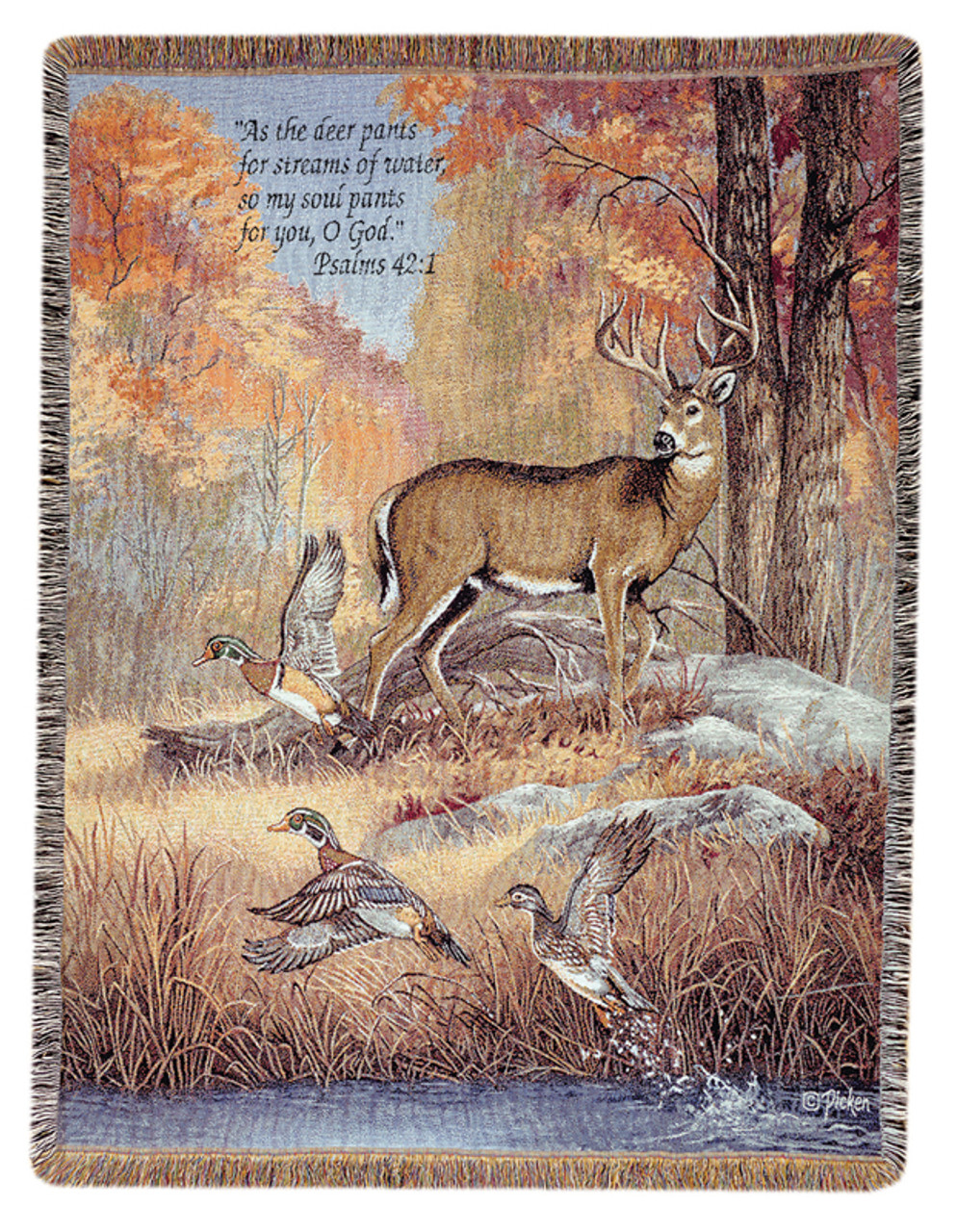 Brown and Orange Religious Woodland Deer Bible Verse Tapestry Throw Blanket  50