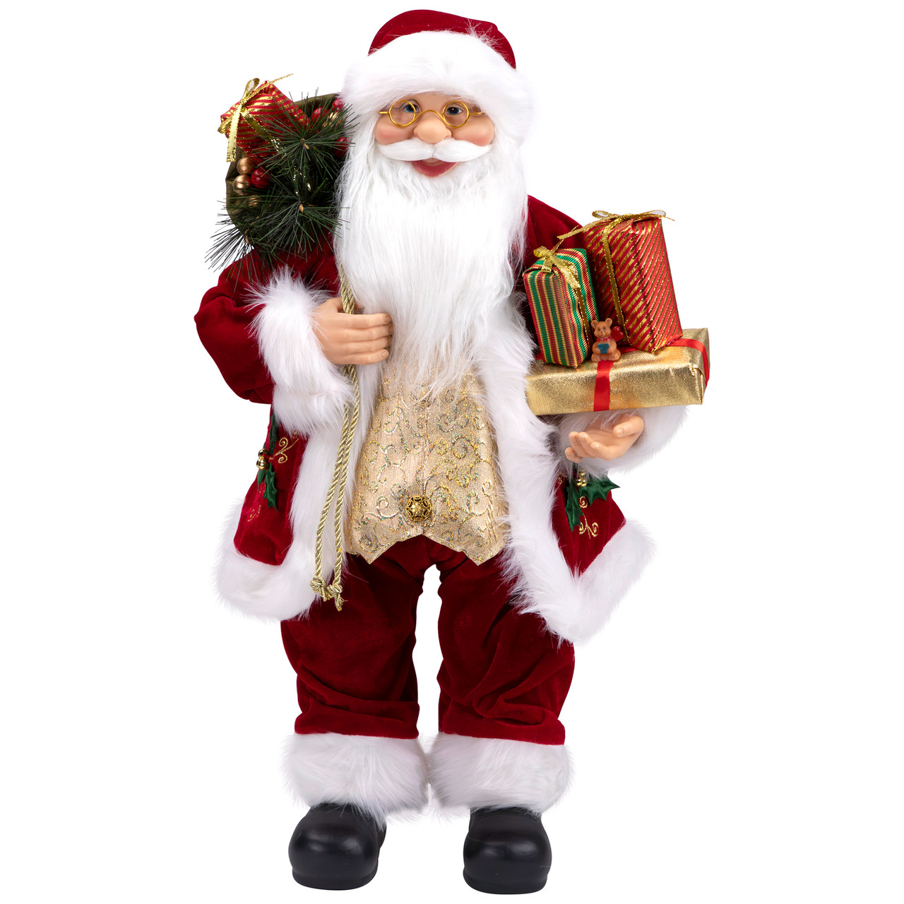 Holly Berry Standing Santa Claus Christmas Figurine - 24