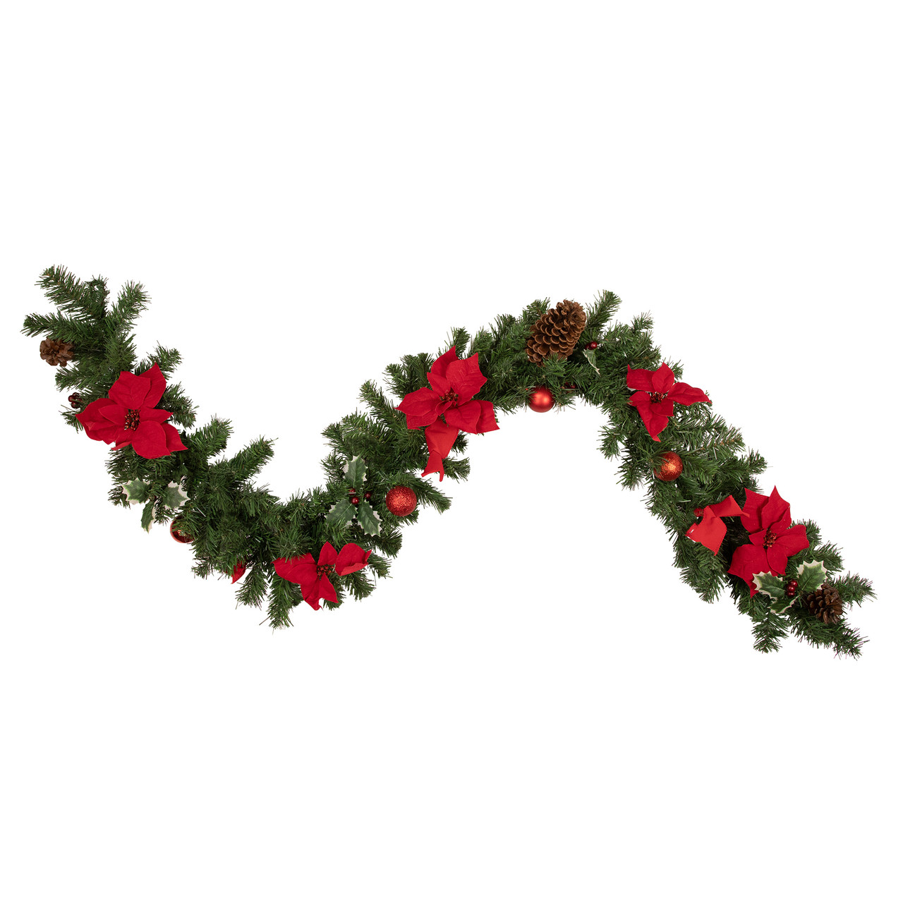 6 X 9 Pre Decorated Red Poinsettia Pine Cone Artificial