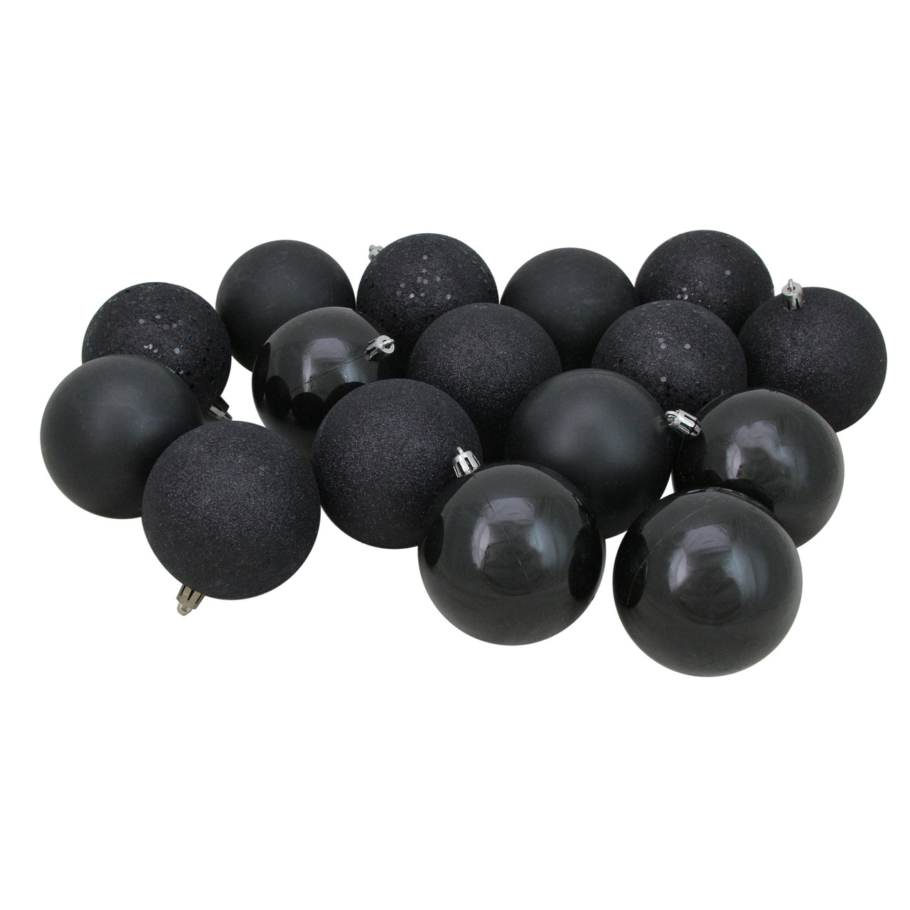 32ct Jet Black Shatterproof 4Finish Christmas Ball Ornaments 3.25