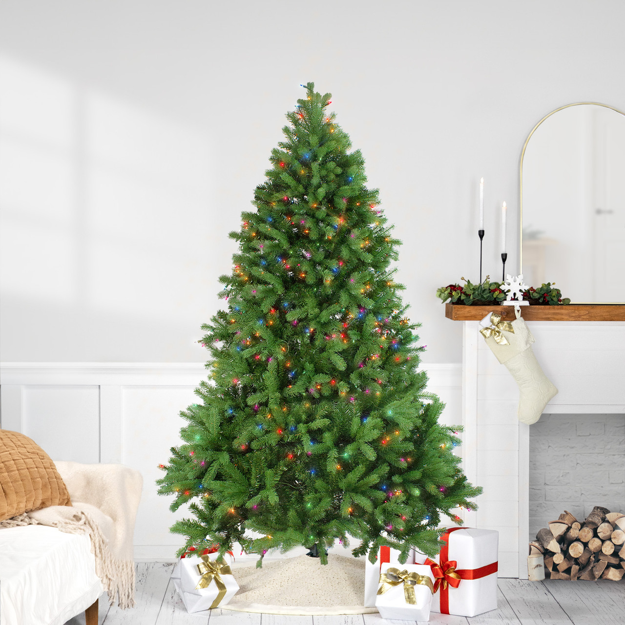 6.5' Pre-Lit Noble Fir Full Artificial Christmas Tree, Multicolor ...
