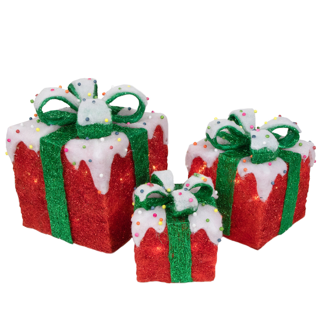 Set of 3 Iridescent Christmas Gift Box with Iridescent Bows