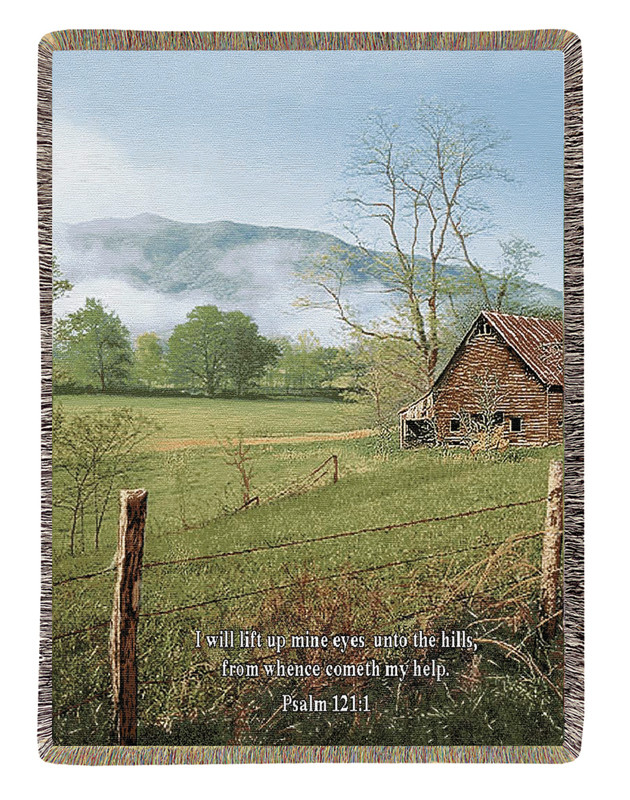 Religious I Lift My Eyes Farm Scene Bible Verse Tapestry Throw Blanket