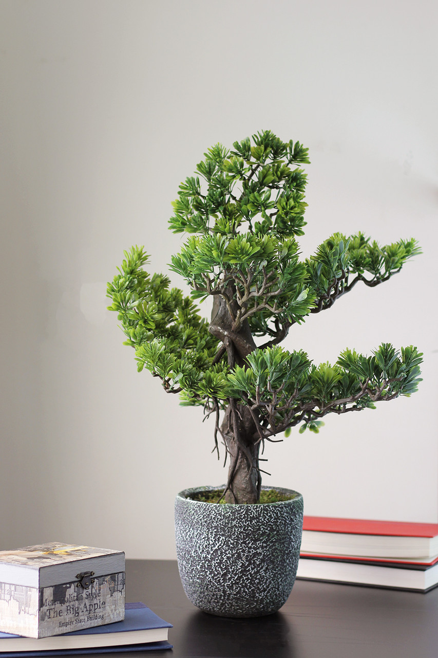 21" Artificial Japanese Bonsai Tree in Round Stone Pot Christmas Central