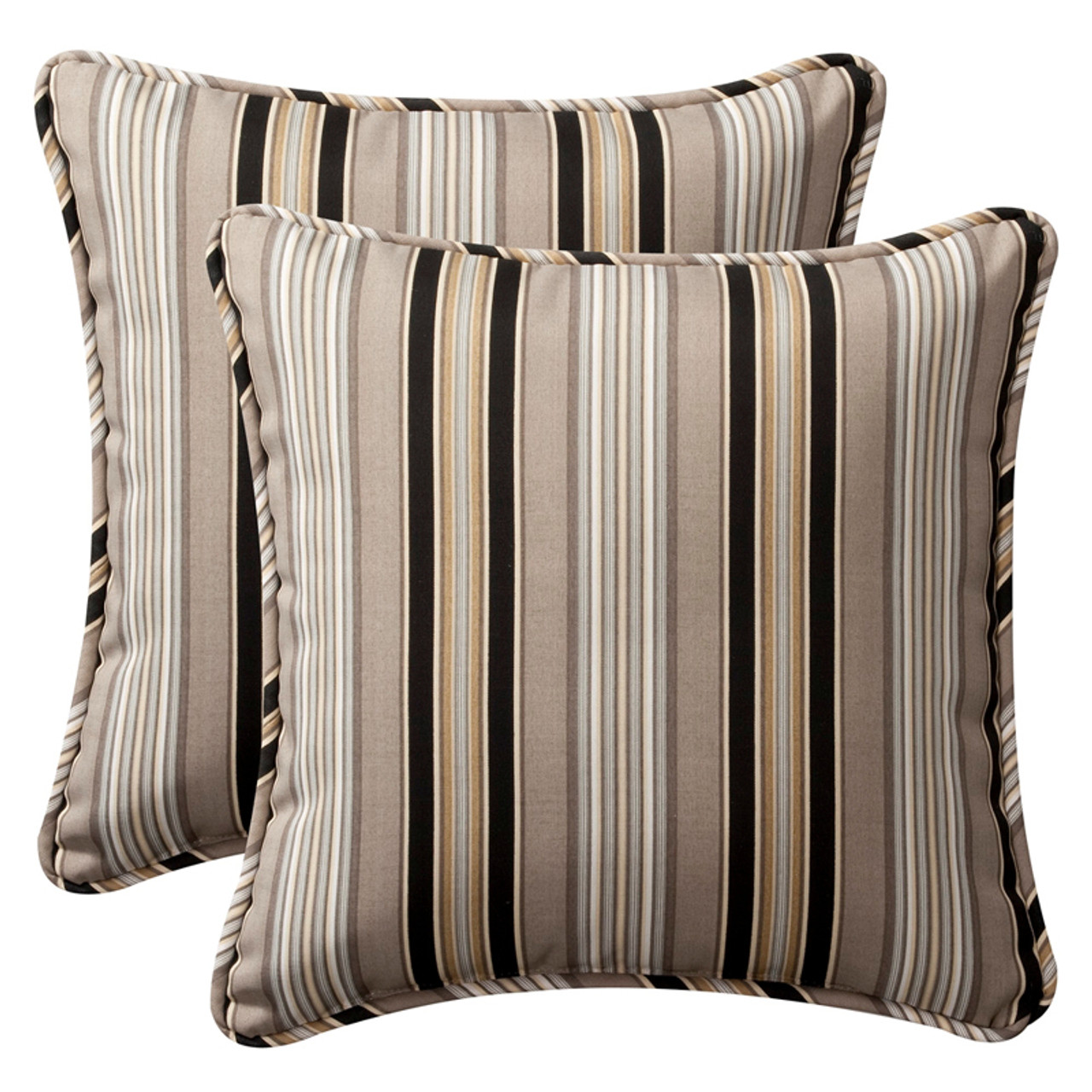 Tan & Black Tick Stripe 18x18 Hand Woven Filled Outdoor Pillow